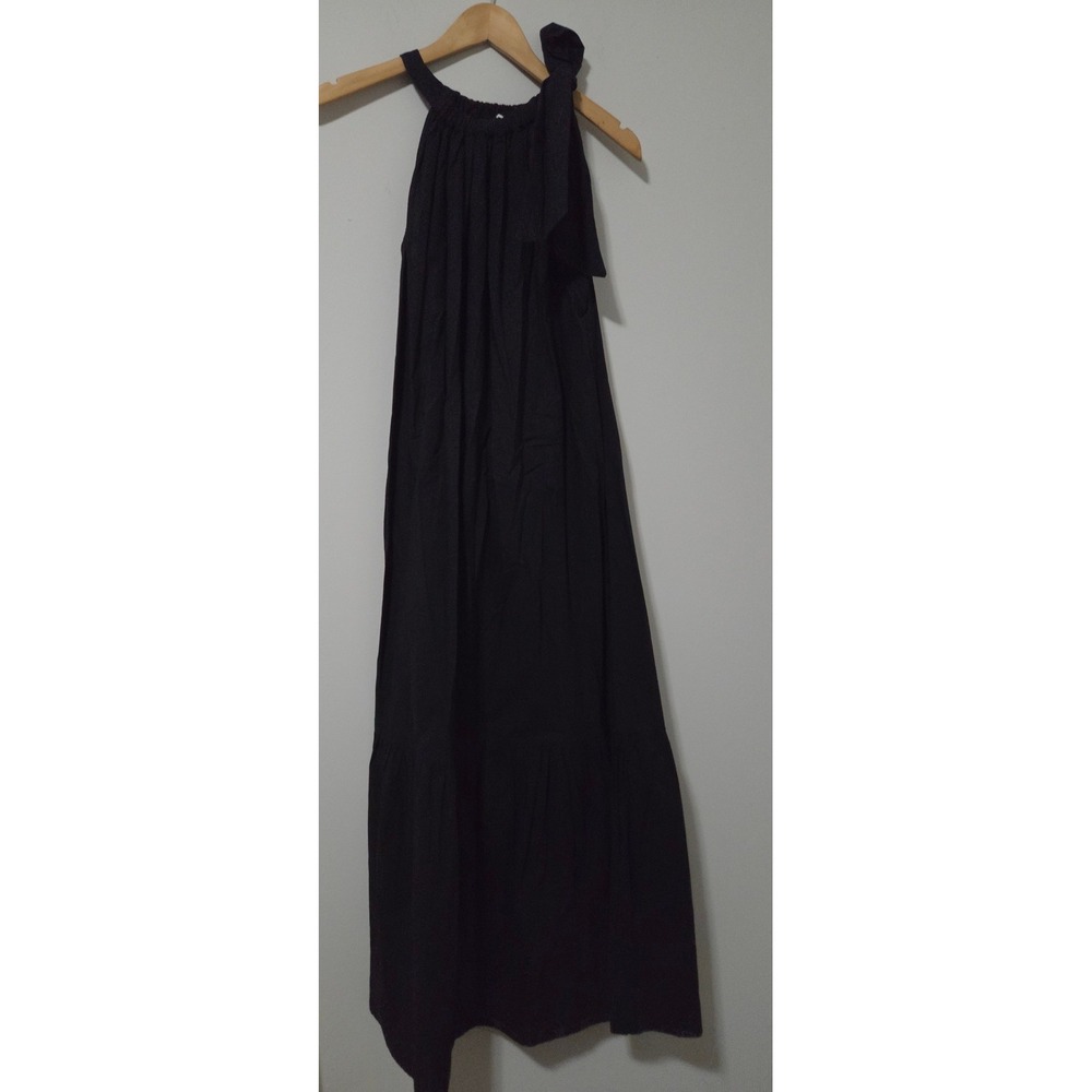 Mud Pie Womens Black Cotton Halter Maxi Dress Shoulder Tie Tiered Small